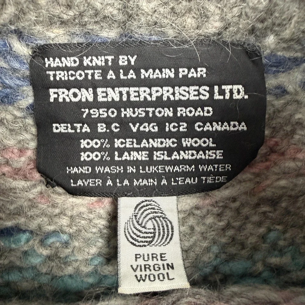 FRON Enterprises Icelandic Wool Sweater Mens Large Gray Fair Isle Crewneck
